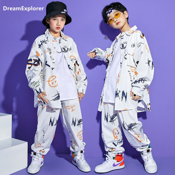 Boys Girl Street Dance Long Sleeve Graffiti Jacket Loose Joggers