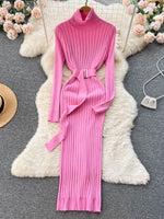 Elegant  Knitted  Dress with Belt Lady Wrap