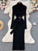 Elegant  Knitted  Dress with Belt Lady Wrap